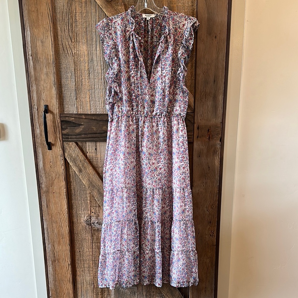 BB Dakota Pink and White Maxi Sundress with Plunge Neckline